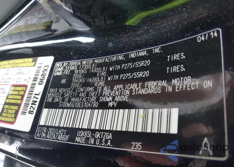 2014 Toyota Sequoia Platinum 5.7L V8 from USA, damaged, VIN 5TDDW5G10ES104780